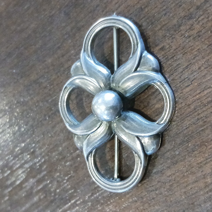 Georg Jensen Ss 925 Denmark Quadrofoil Flower Brooch # 305 Pattern